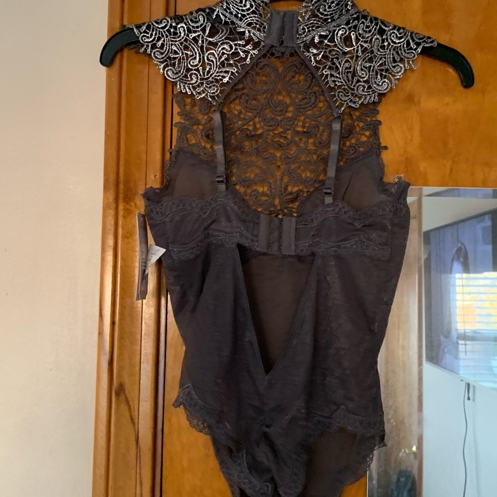 Oh La La Cherie sheer gray bodysuit with lace front/top. SMALL NWT - Picture 5 of 6